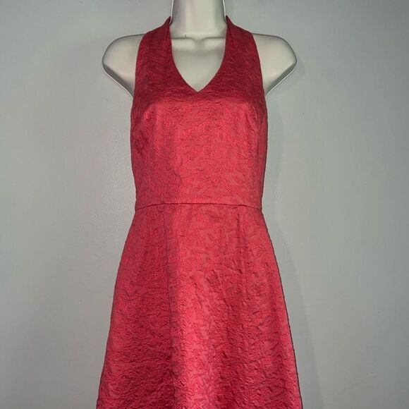 AnnTaylor 100% cotton jacquard marked damask halter dress - Picture 1 of 8